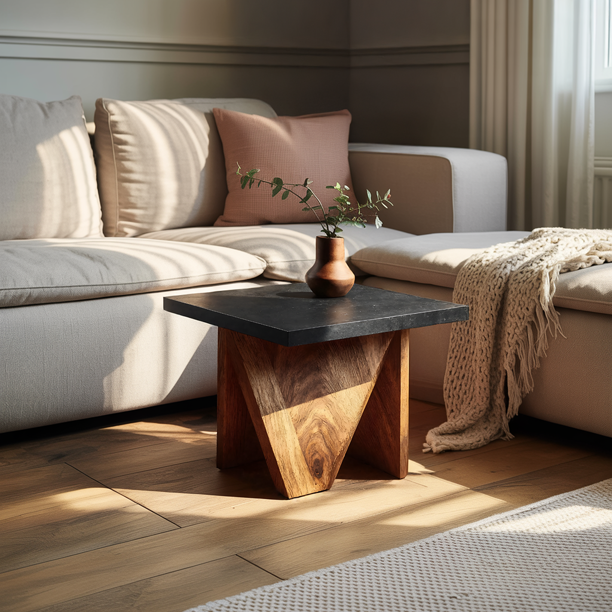Handcrafted Solid Wood End Table For Minimalist Bedroom