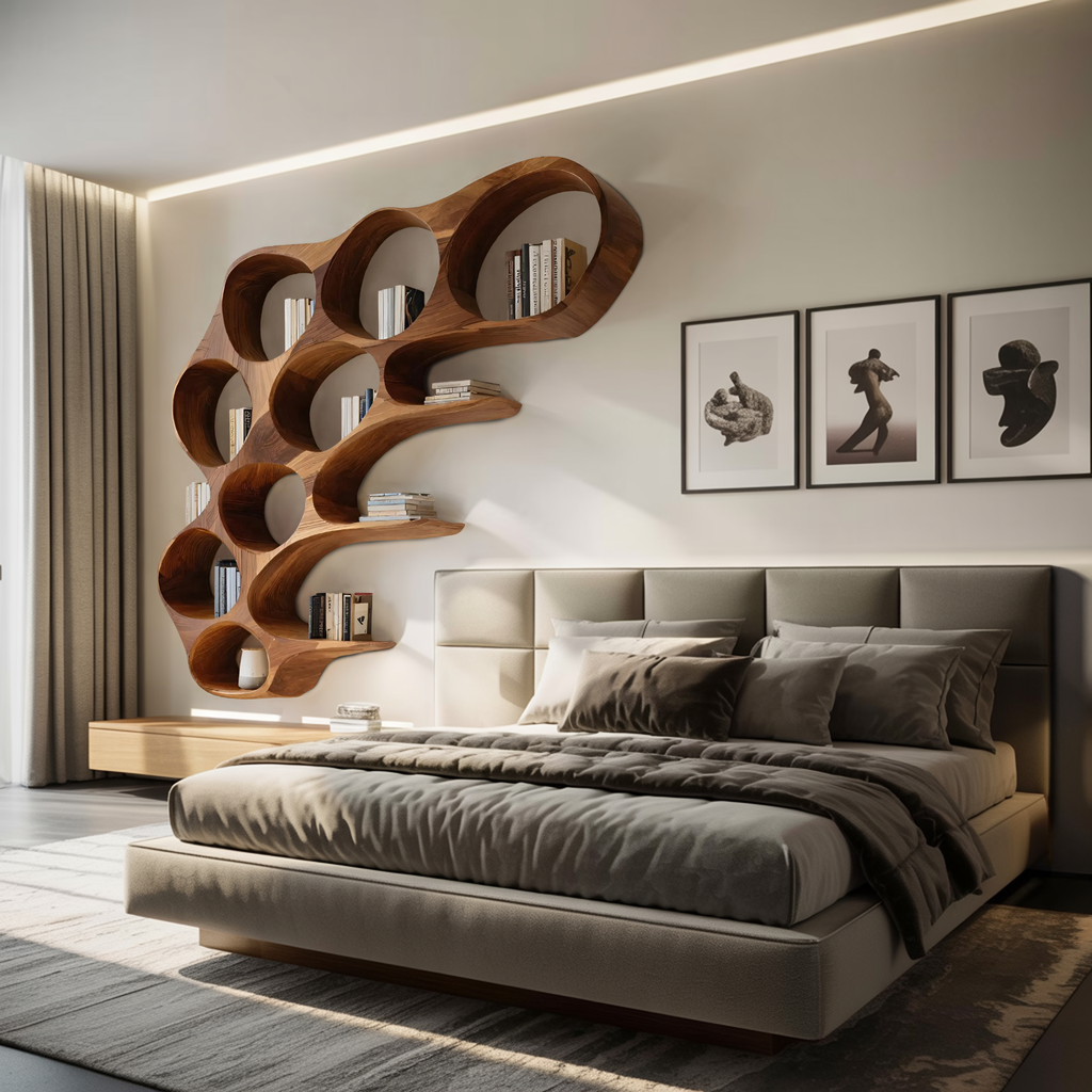 Organic Honeycomb Shaped Wall Mounted Bookshelf For Bedroom