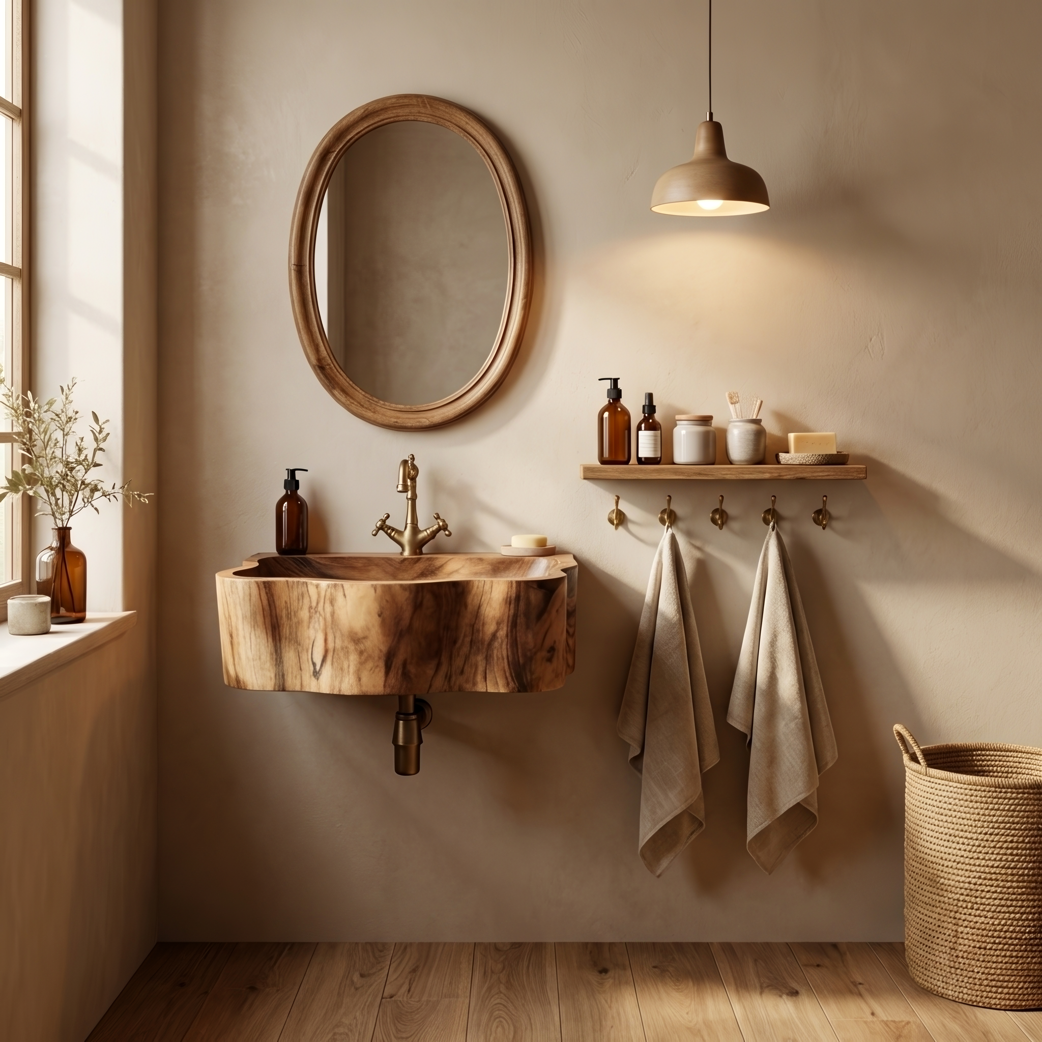 Handcrafted Wall Mounted Wooden Bathroom Sink For Artisan Bathroom Decor