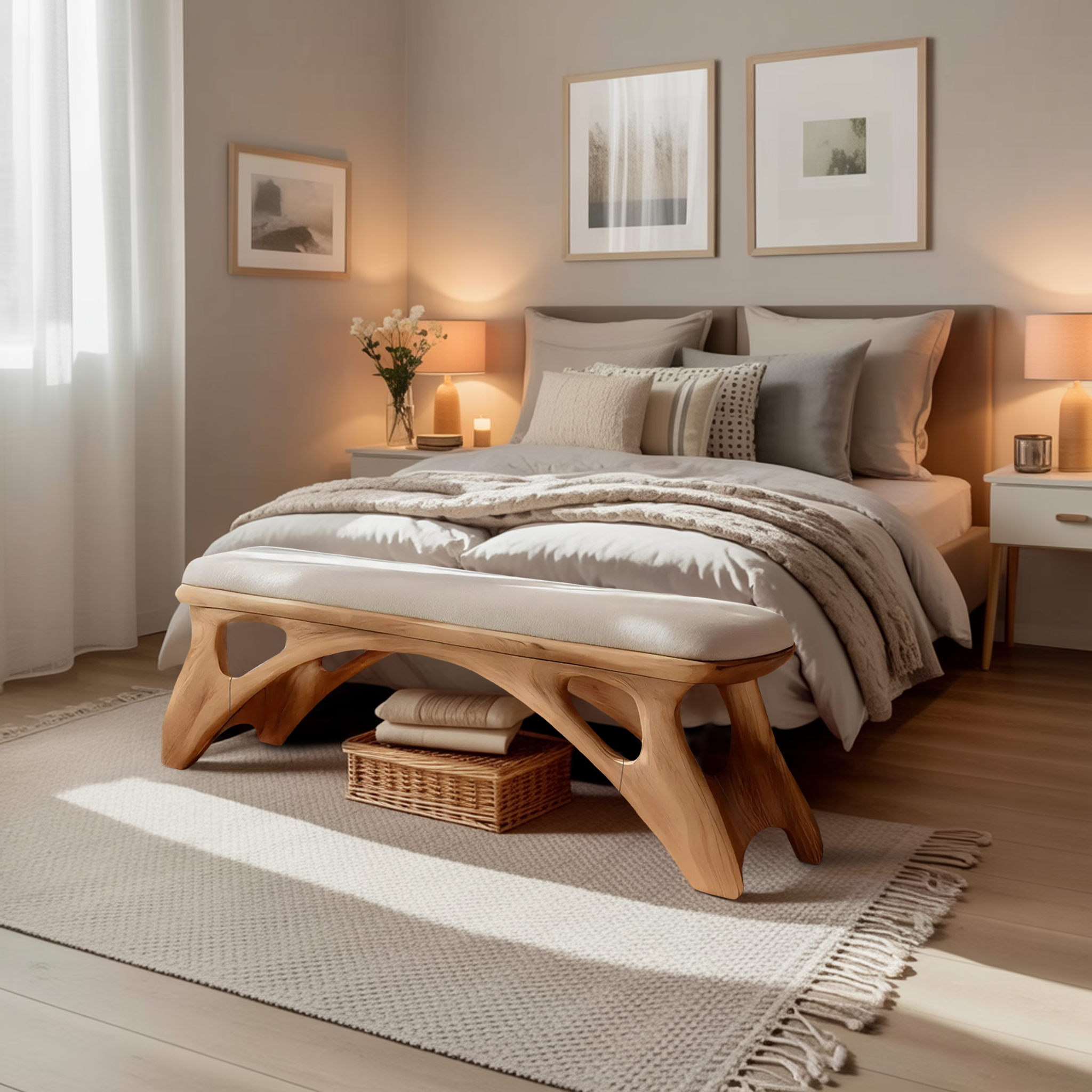 Handcrafted Bedroom Bench For Natural Interior Styling