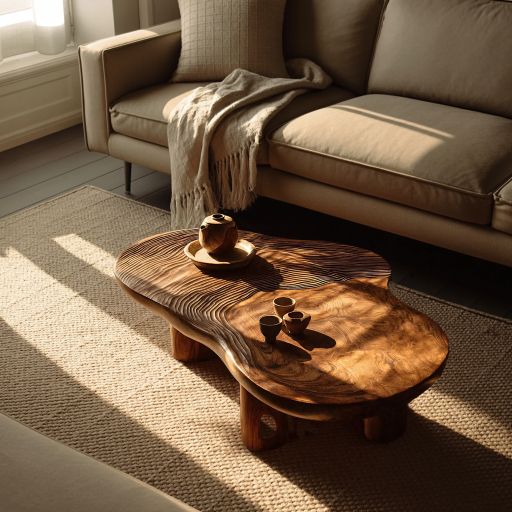 Mid Century Solid Wood Live Edge Coffee Table For Entryway