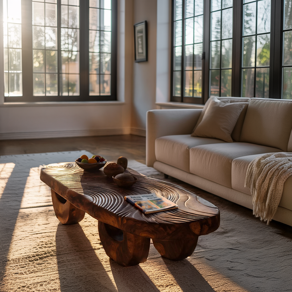 Mid Century Irregular Wooden Coffee Table For Living Room Decor