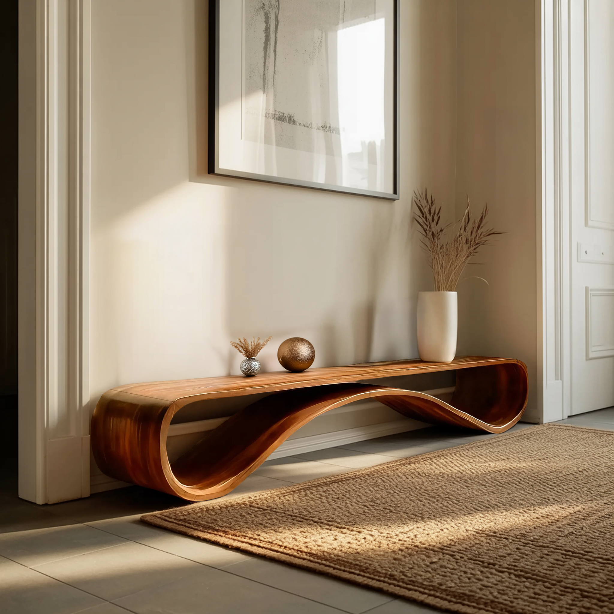 Contemporary Sleek Curved Bench For Entryway Or Home Decor