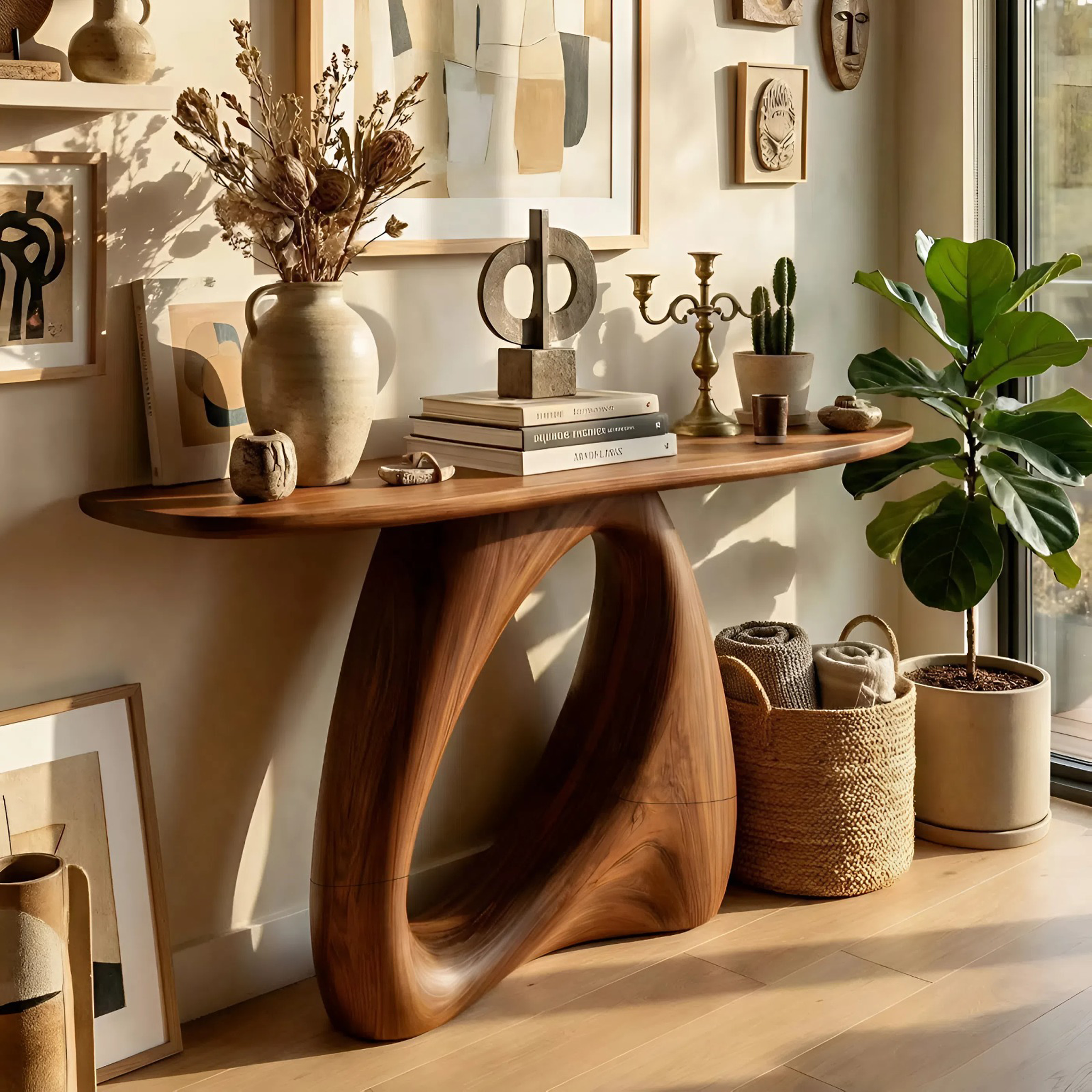 Mid Century Live Edge Console Table Organic Modern For Living Room Decor