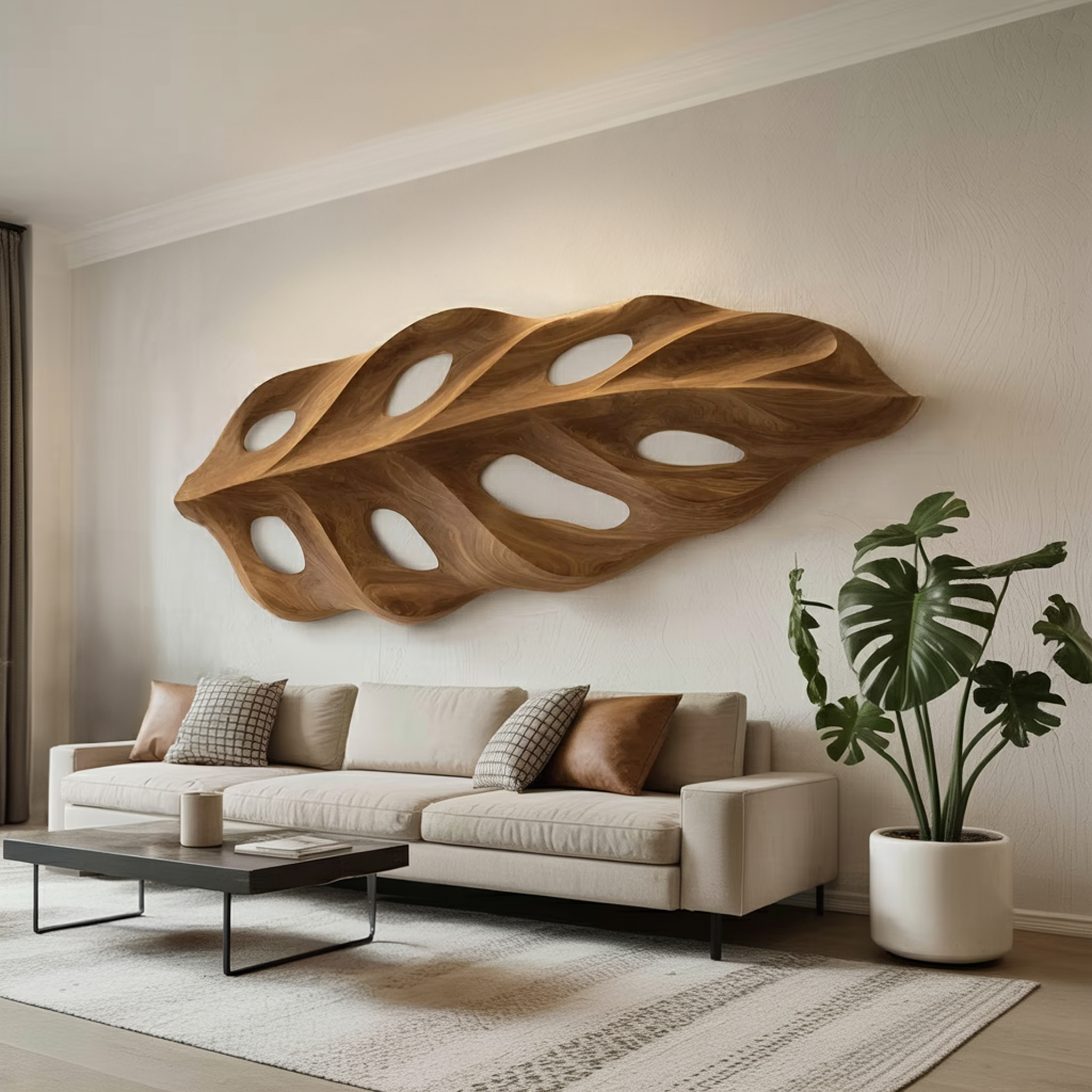 Organic Wall Art With Leaf Panel Design For Living Room