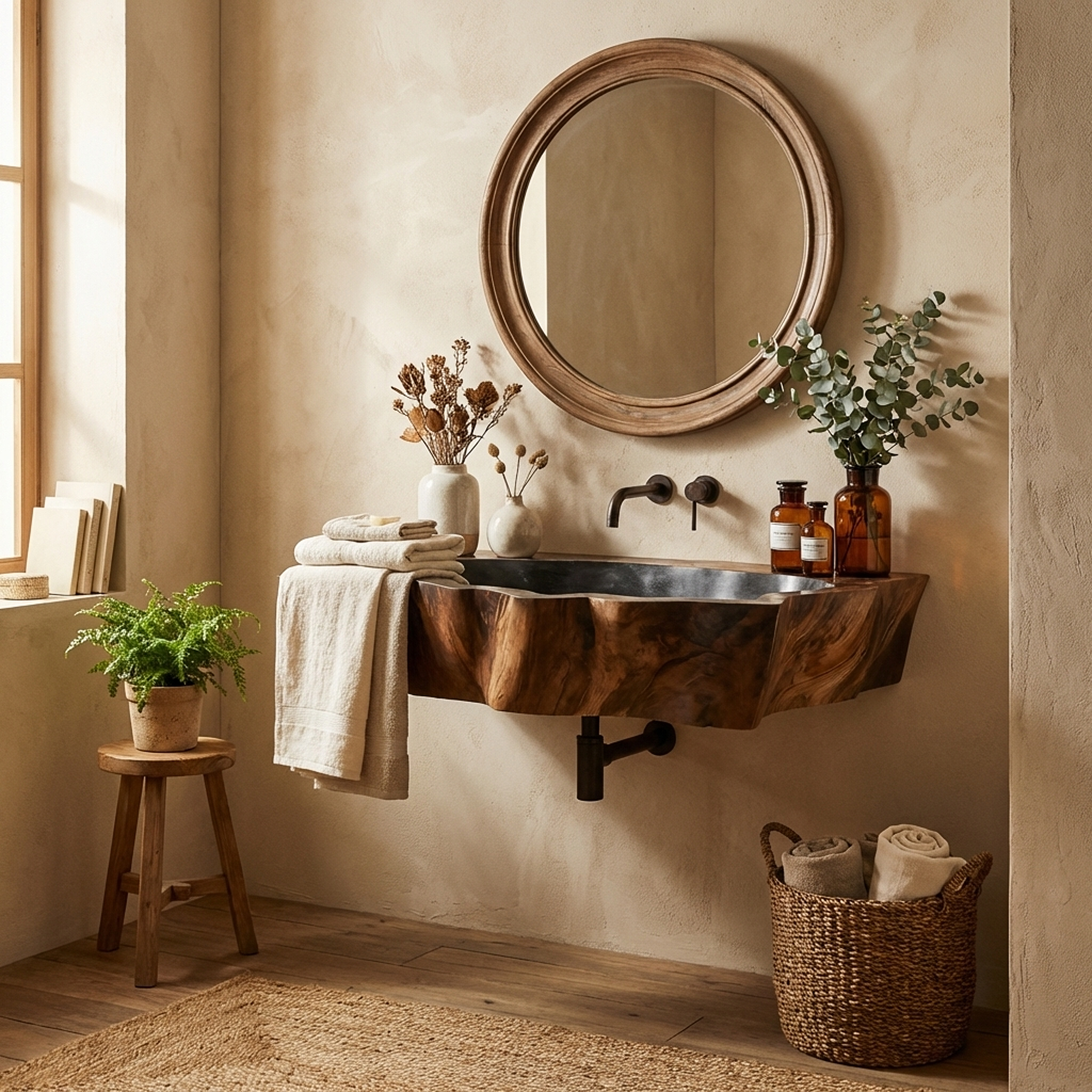 Farmhouse Wall Mounted Wooden Bathroom Sink For Vintage Bathroom Decor