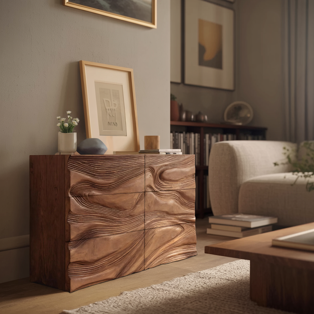 Minimalist Entryway Cabinet Sculpted Wave Front