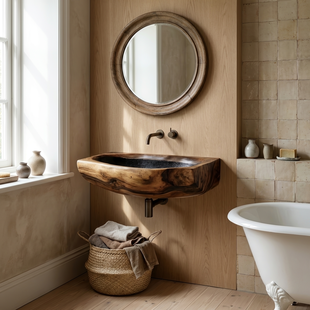 Modern Wall Mounted Wooden Bathroom Sink For Elegant Bathroom Interior