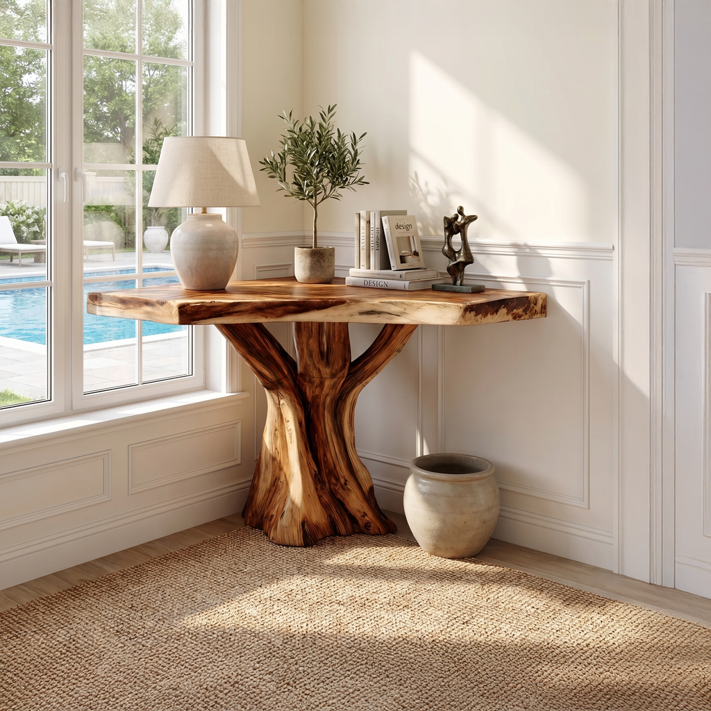 Modern Sculptural Live Edge Console Table For Entryway Furniture