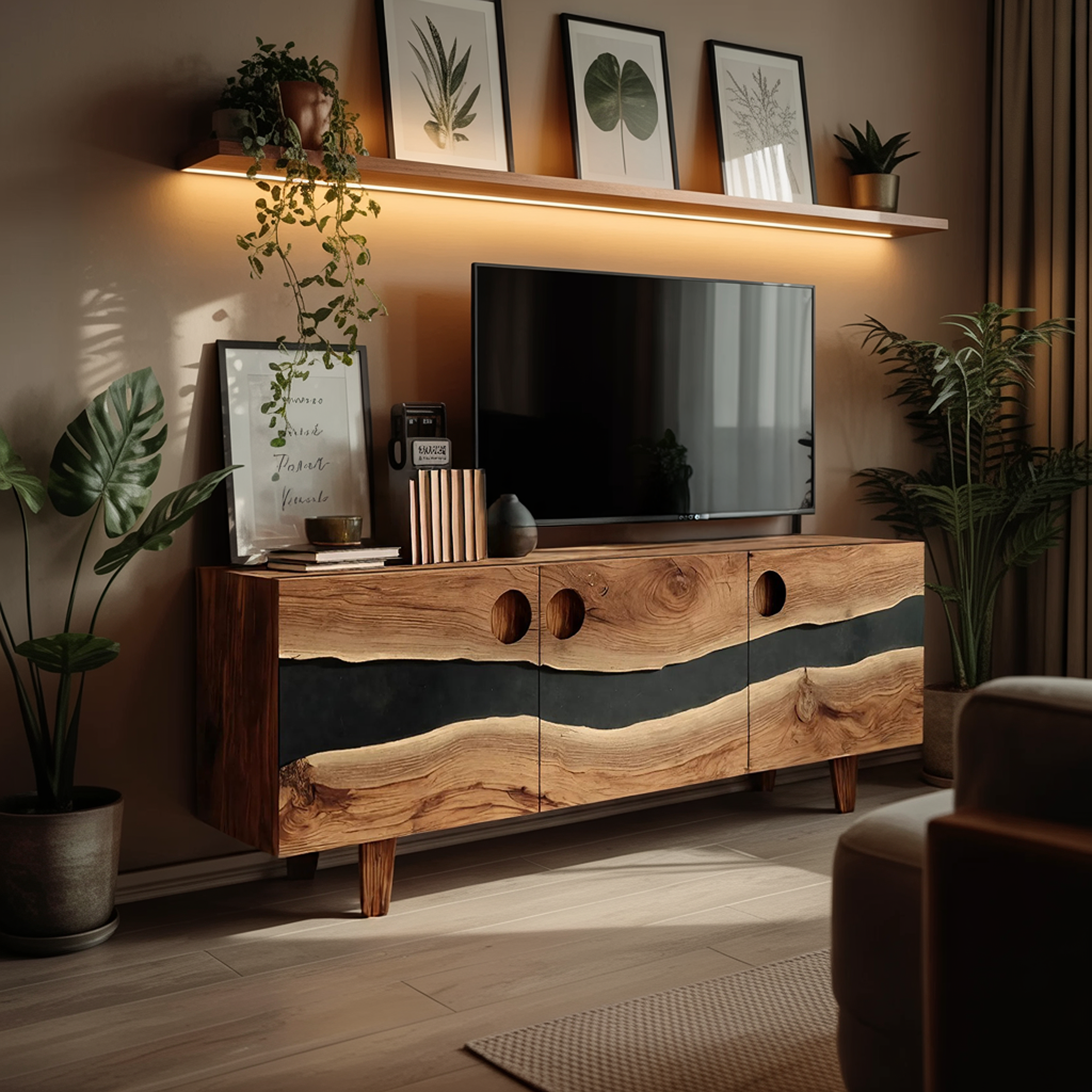 Farmhouse Solid Wood Media Stand For Home Decor