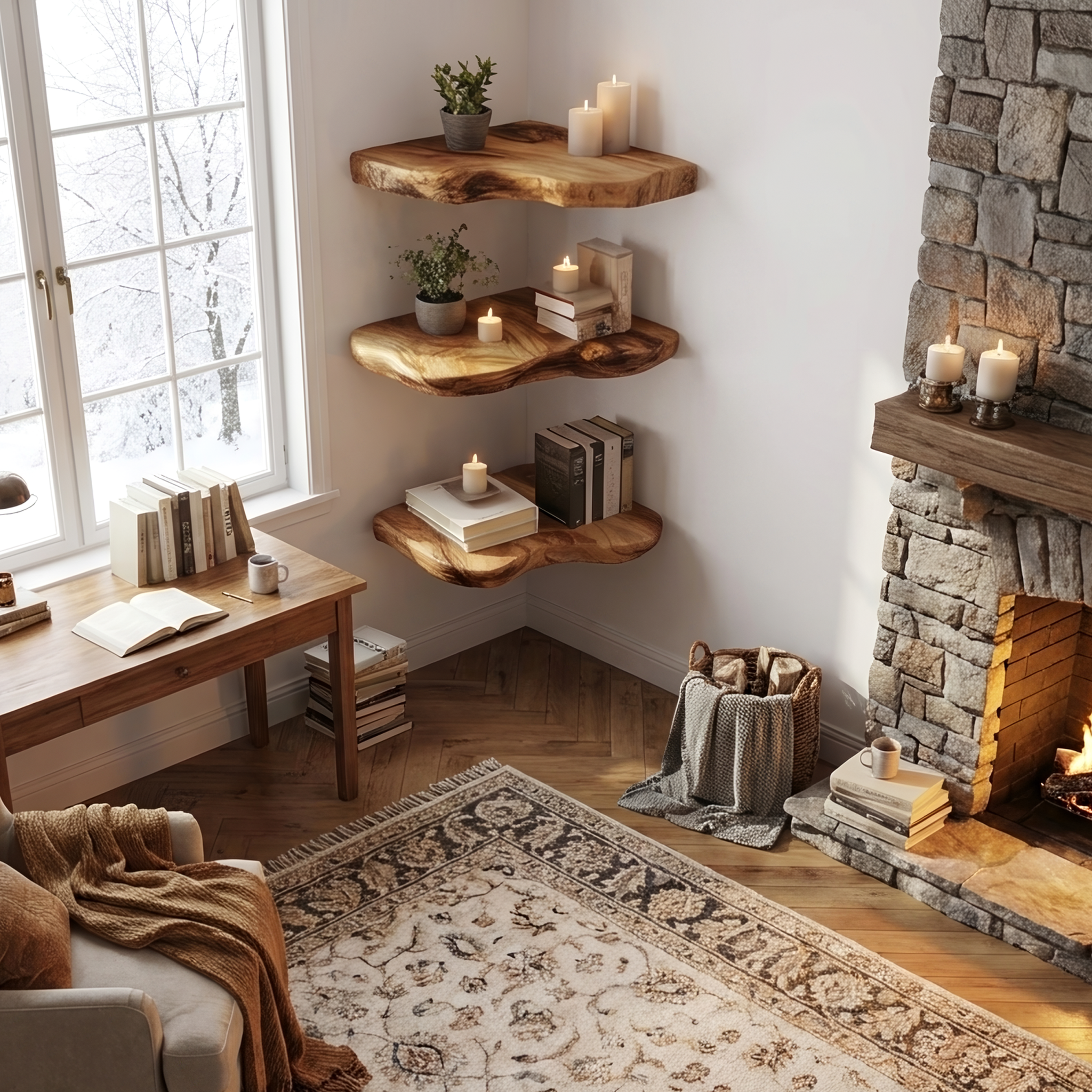 Modern Solid Wood Corner Shelf For Entryway Design And Display