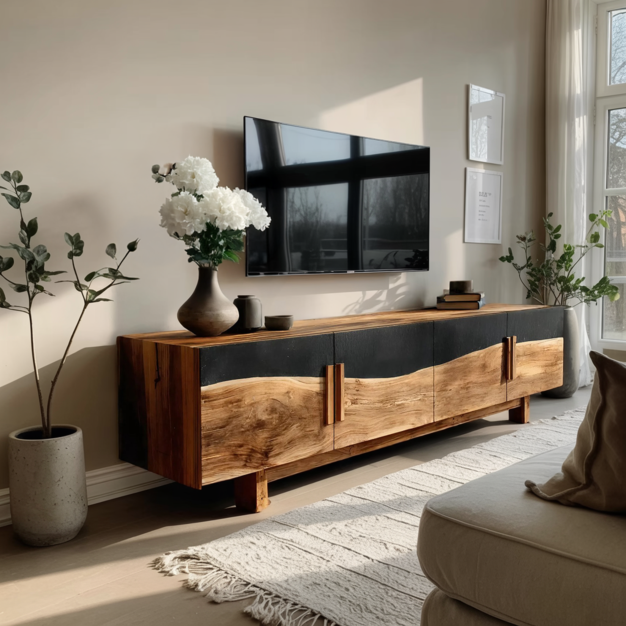 Mid Century Natural Wood Entertainment Unit For Decor