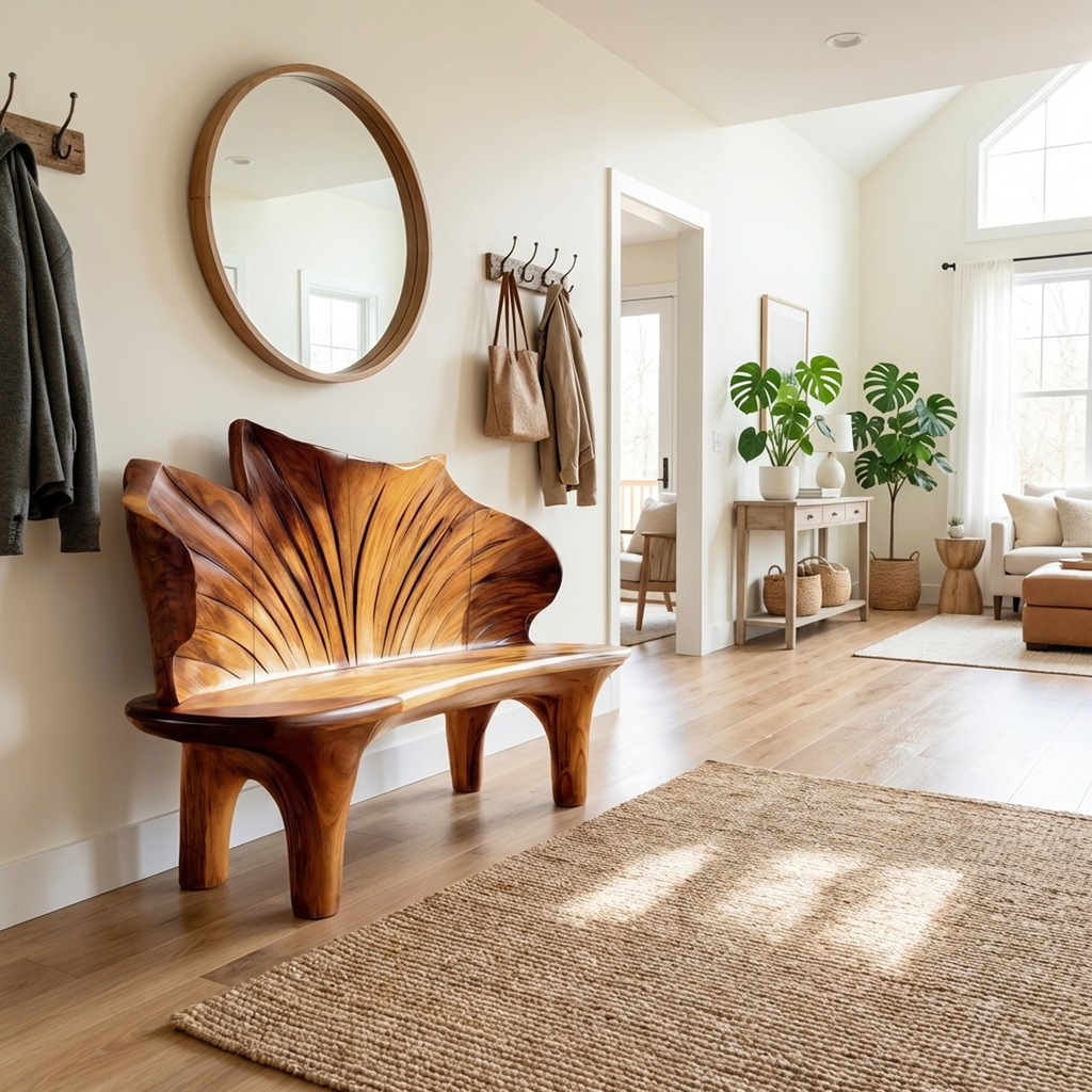 Minimalist Live Edge Entryway Bench For Modern Hallway