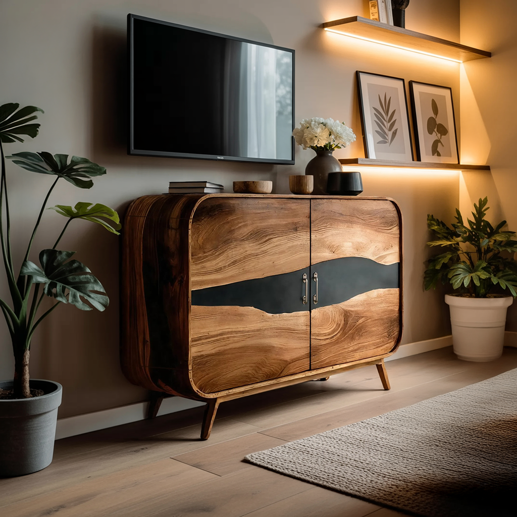 Farmhouse Live Edge Media Console For Entryway Decor