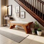 Farmhouse Wooden Bench With Shelf For Bedroom Setup