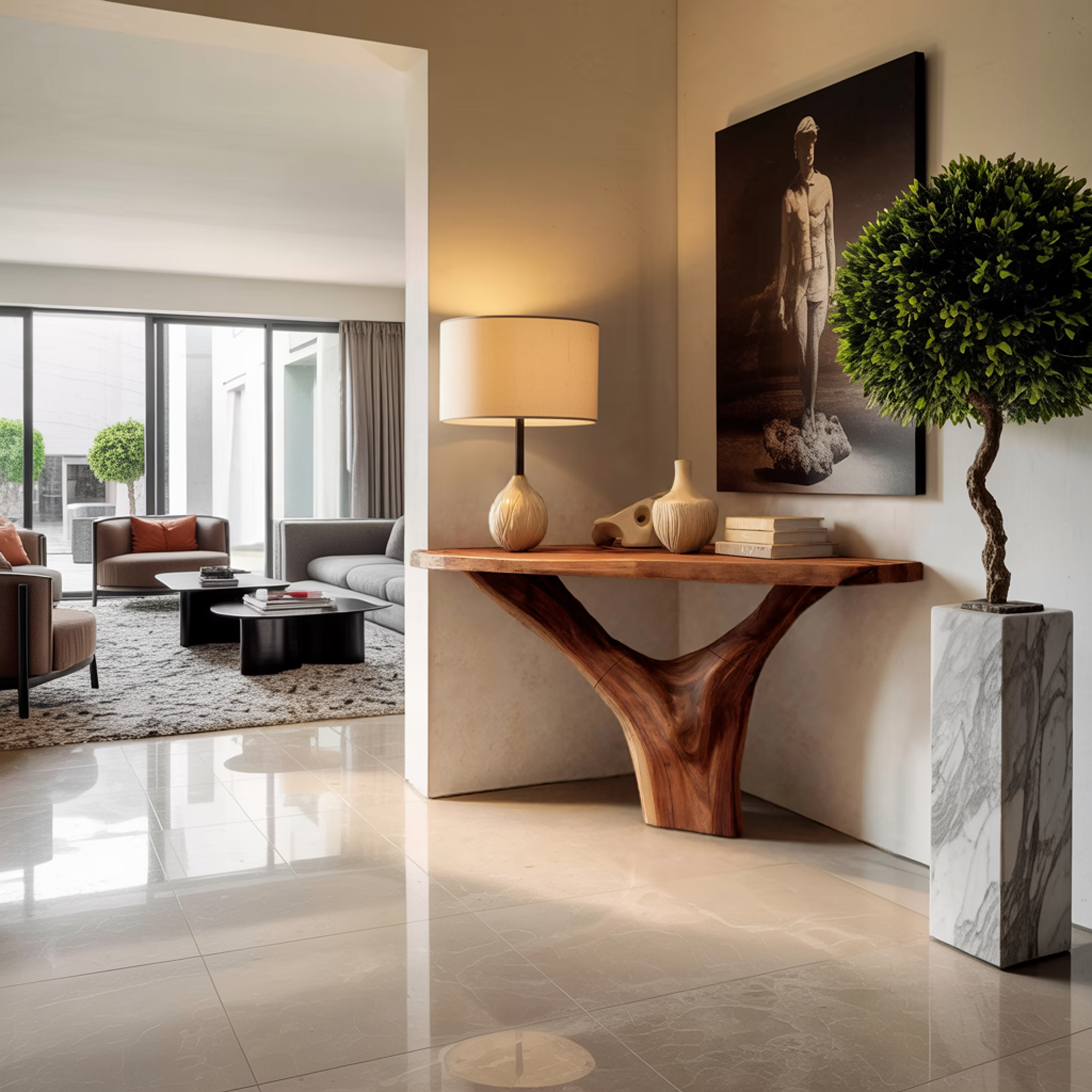 Modern Live Edge Console Table Solid Wood Artistic For Living Room