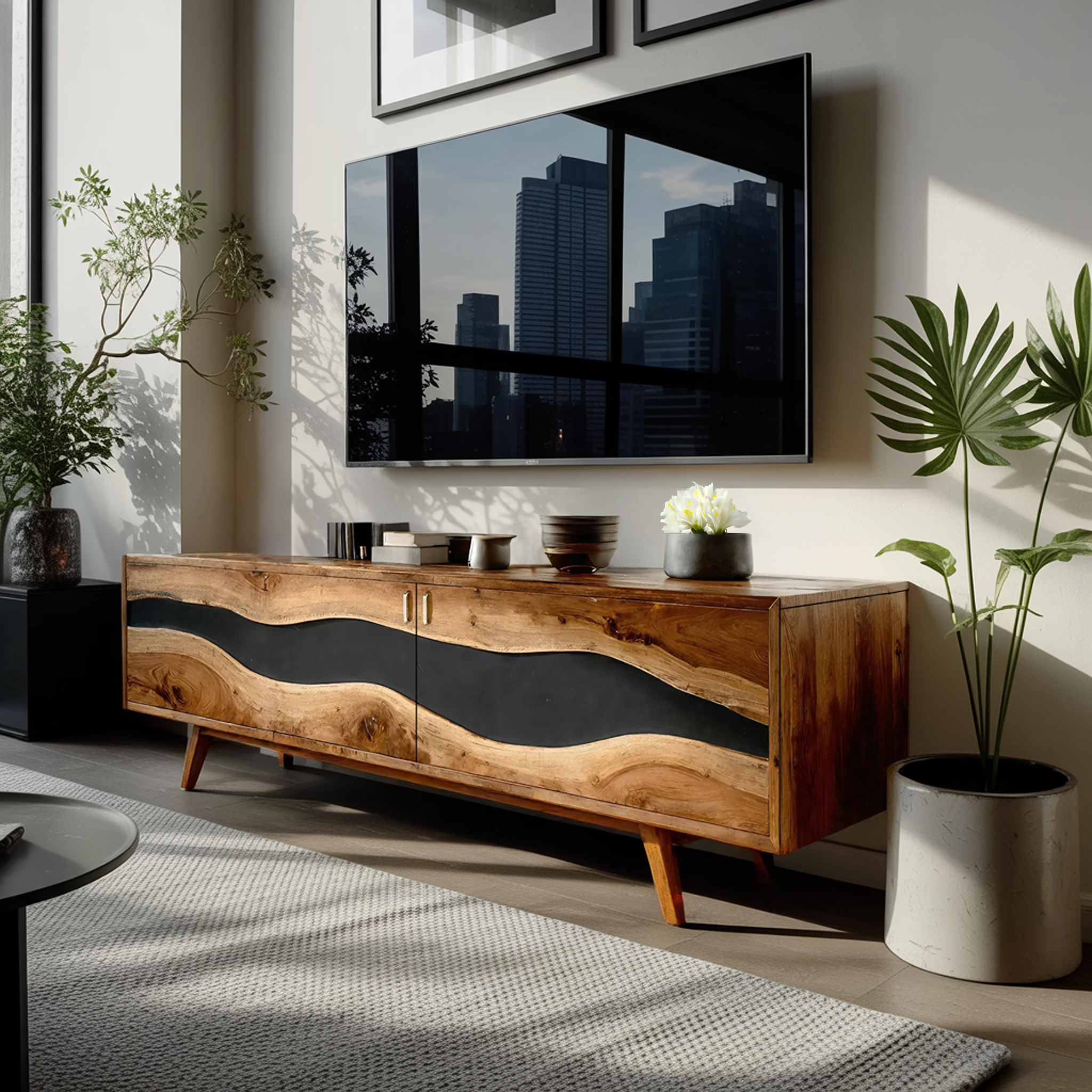 Mid Century Handmade Wooden TV Stand For Decor