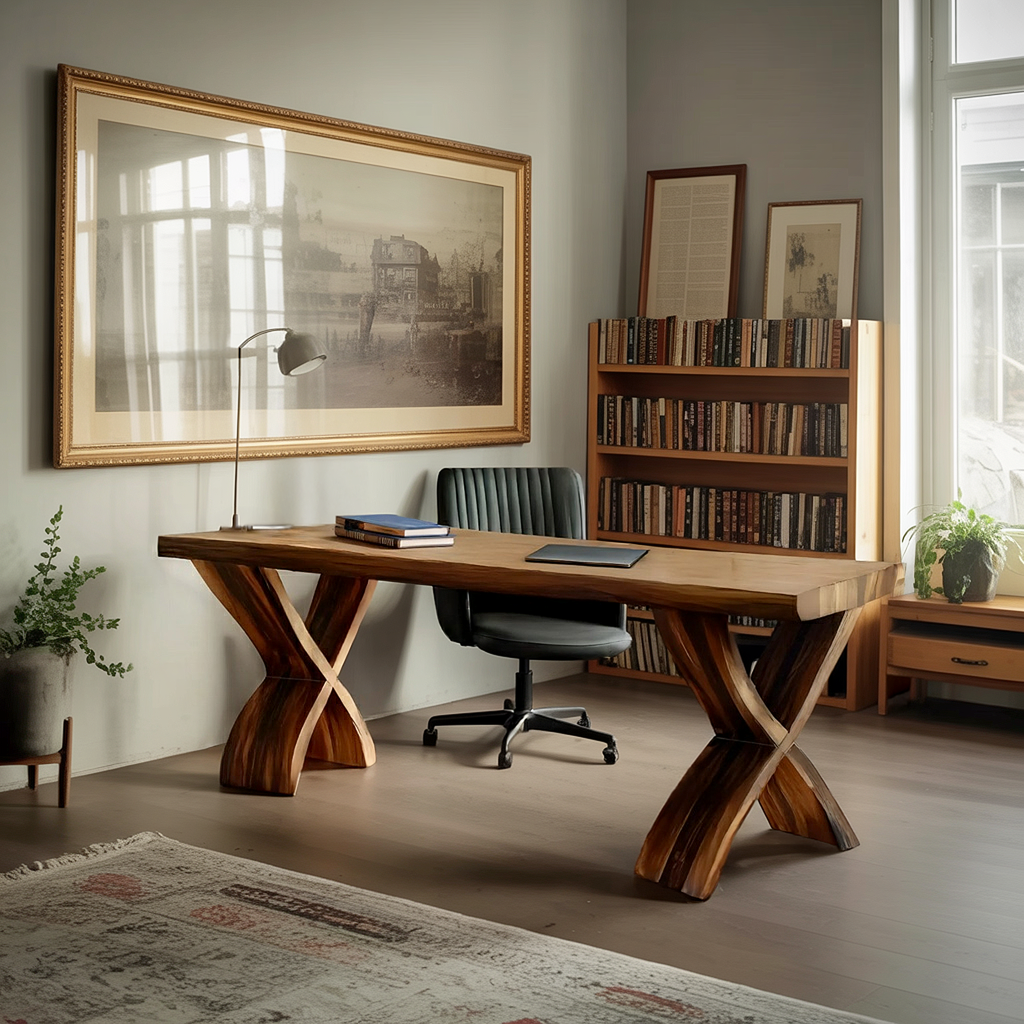 Mid Century Solid Wood Desk For Small Room Home Office