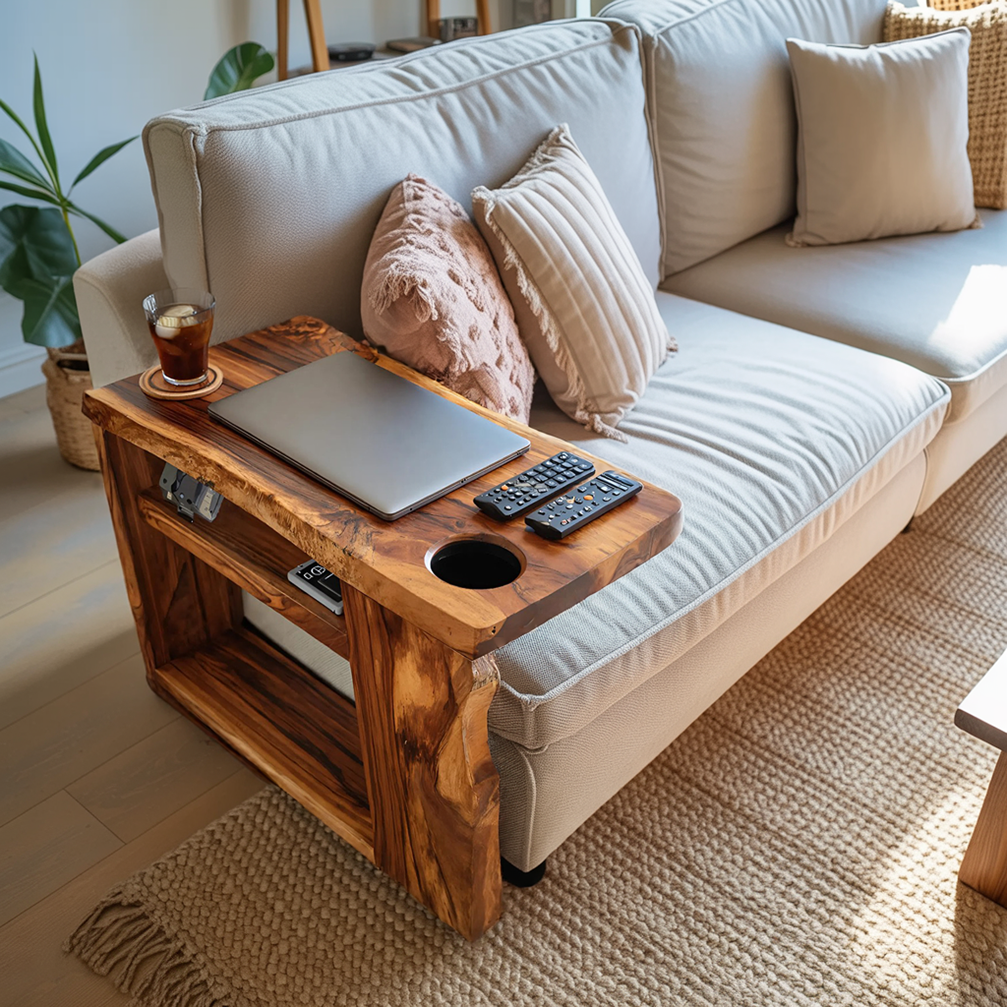 Rustic Handcrafted Wooden Armrest For Sofa Decor