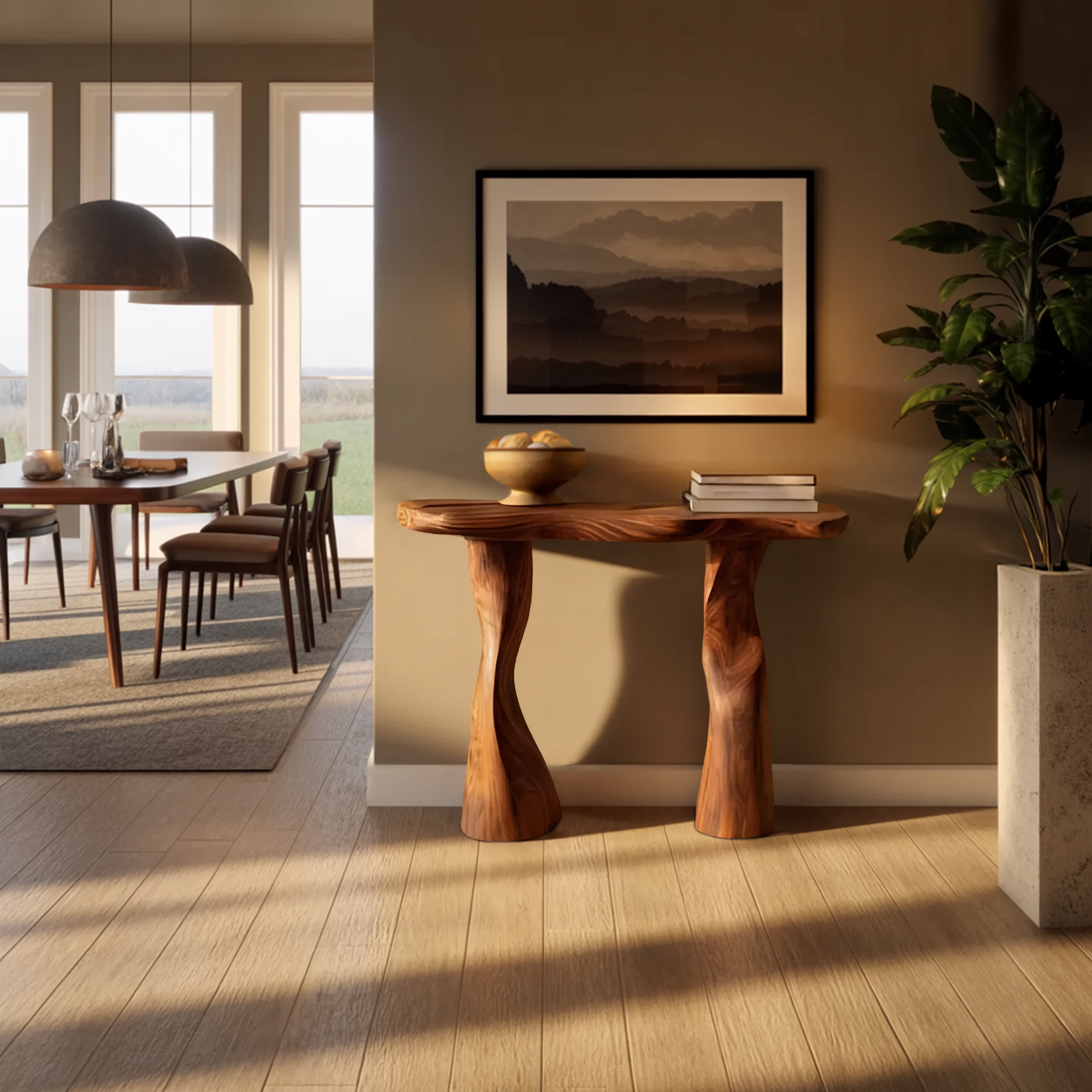 Modern Solid Wood Console Table Sculptural Live Edge For Furniture Decor