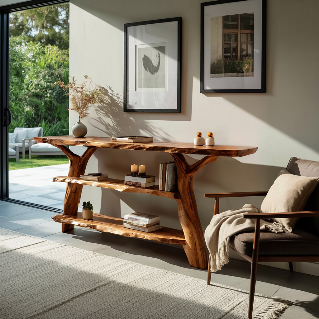 Handcrafted Live Edge Entryway Table For Modern Bedroom Home Design