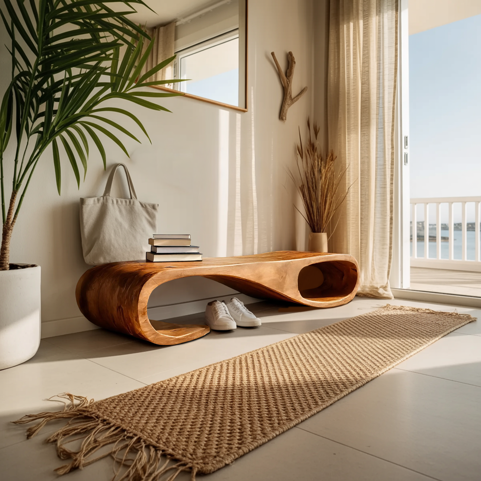 Modern Curved Bench For Entryway Furniture Accent Piece