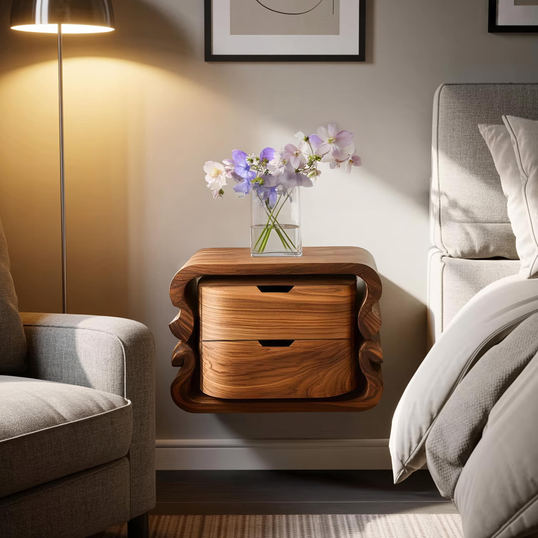 Sculptural Floating Nightstand For Modern Bedroom