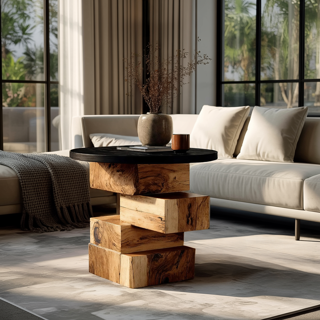 Handcrafted Wooden Side Table For Boho Furniture Styling