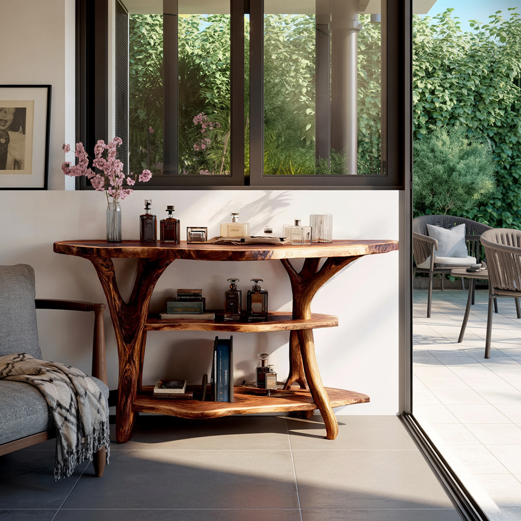 Handcrafted Wooden Live Edge Console Table For Stylish Entryway Furniture