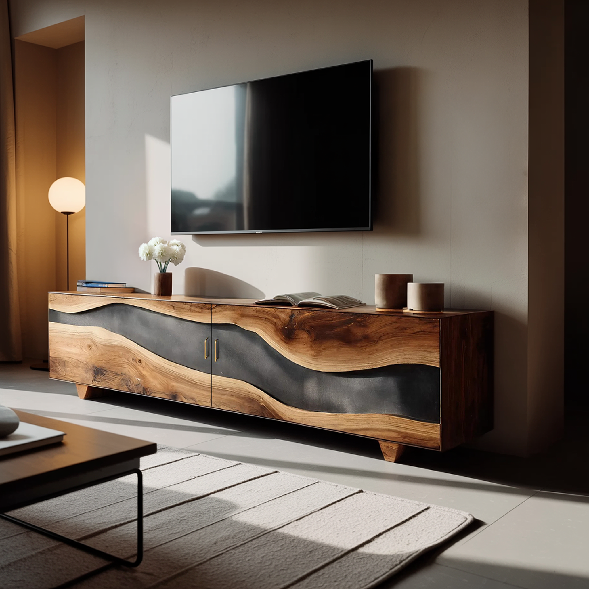 Handcrafted Natural Live Edge TV Unit For Home