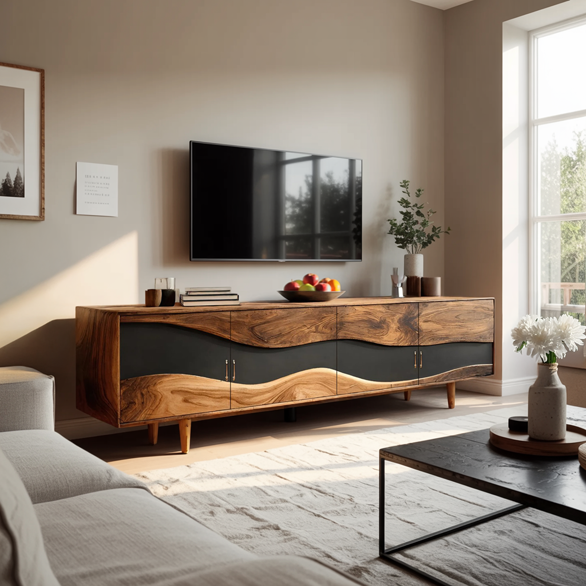 Mid Century Live Edge TV Cabinet For Luxury Living