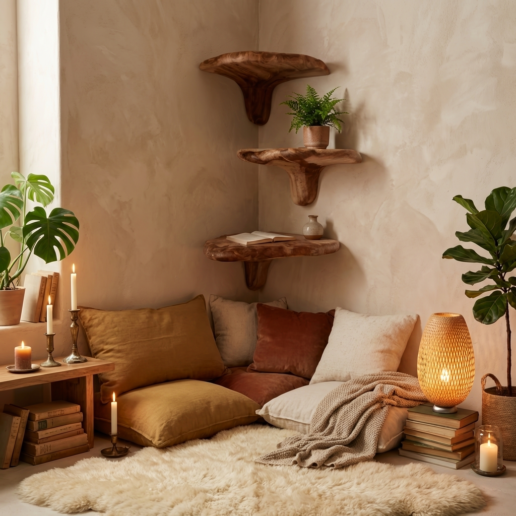 Modern Wooden Live Edge Mushroom Shelf For Living Room Wall Decor