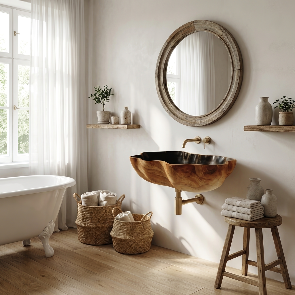 Farmhouse Wooden Wall Mounted Bathroom Sink For Bathroom Furniture Decor
