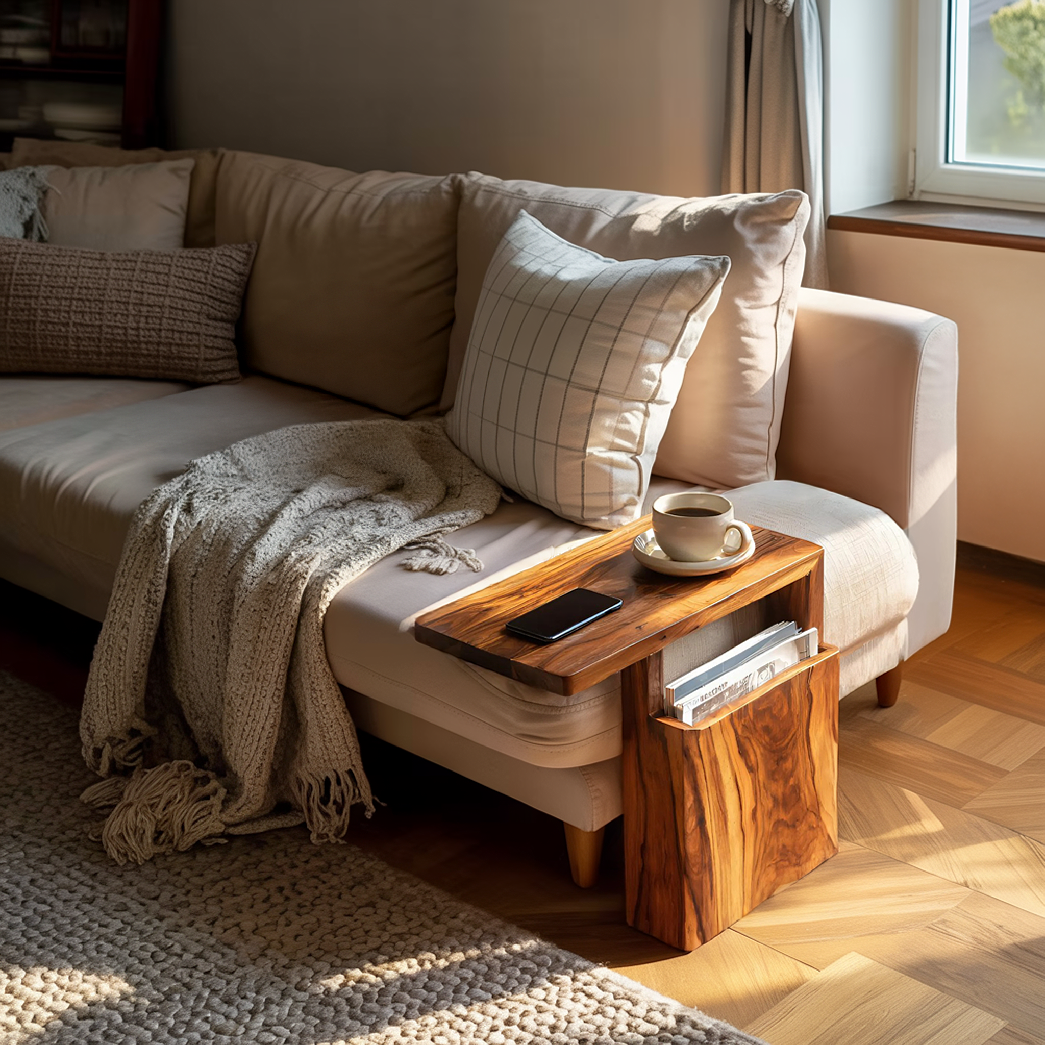 Rustic Wooden Armrest For Warm Living Room Design