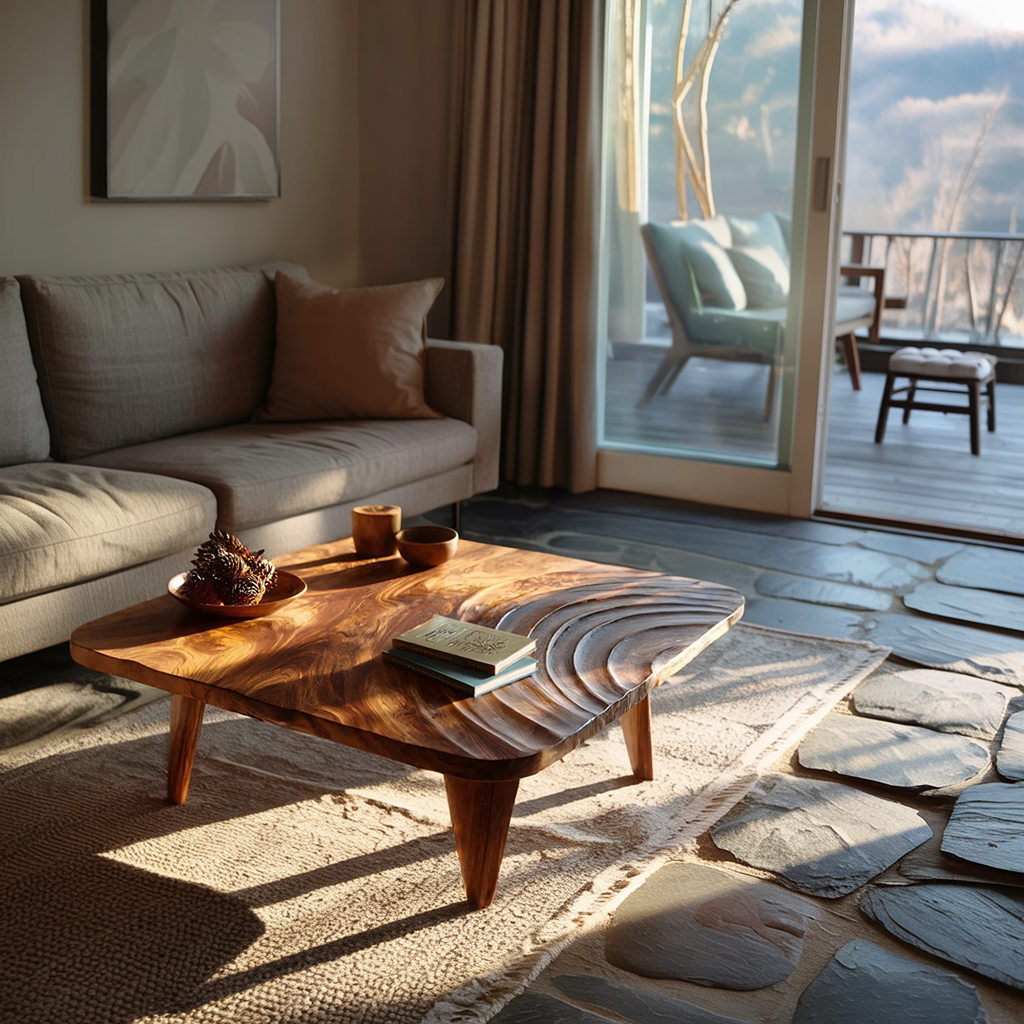 Handcrafted Wooden Live Edge Coffee Table For Entryway