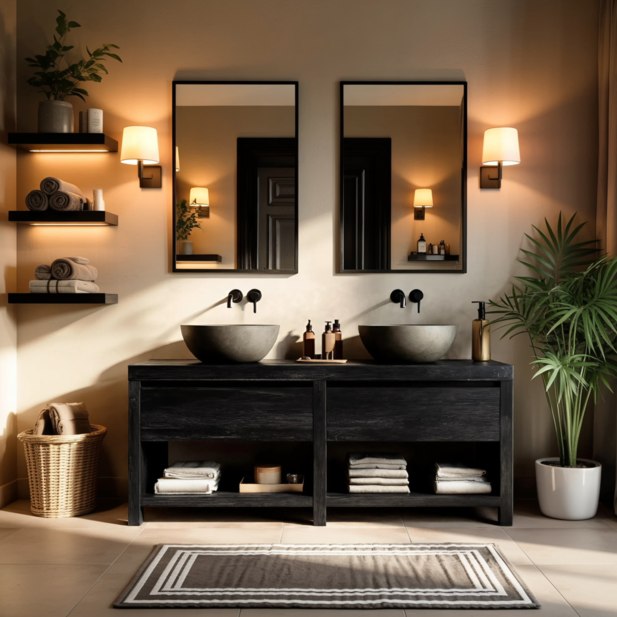 Luxury Bathroom Vanity With Open Shelf Storage For Bathroom