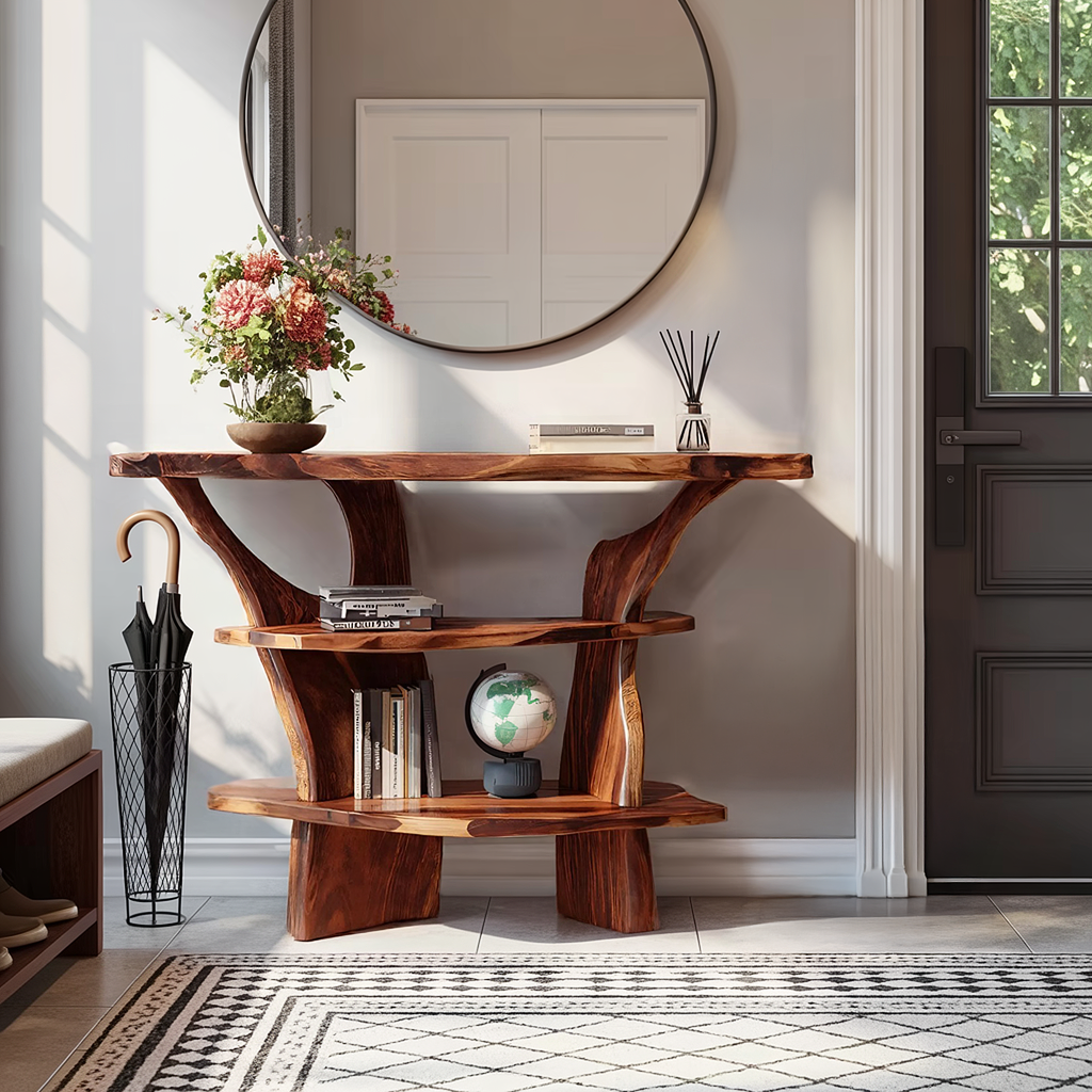 Handcrafted Solid Wood Console Table For Rustic Entryway Interior Style