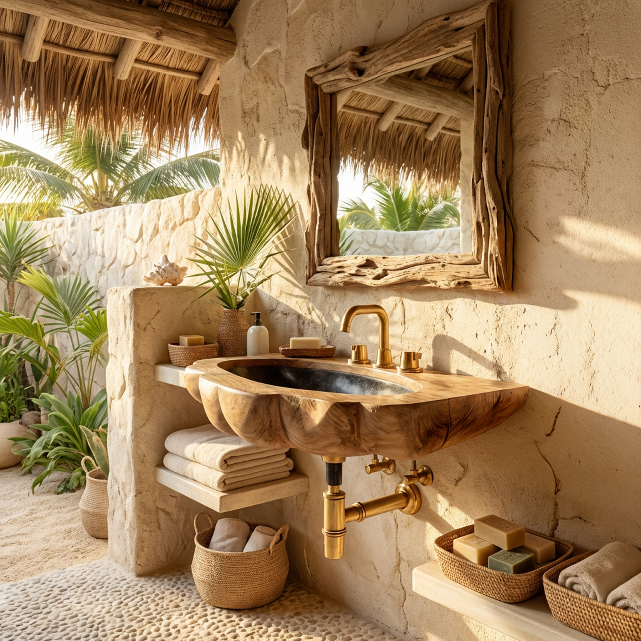 Handcrafted Wall Mounted Wooden Bathroom Sink For Premium Bathroom Design