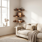 Handcrafted Wooden Live Edge Corner Shelf For Furniture Decor