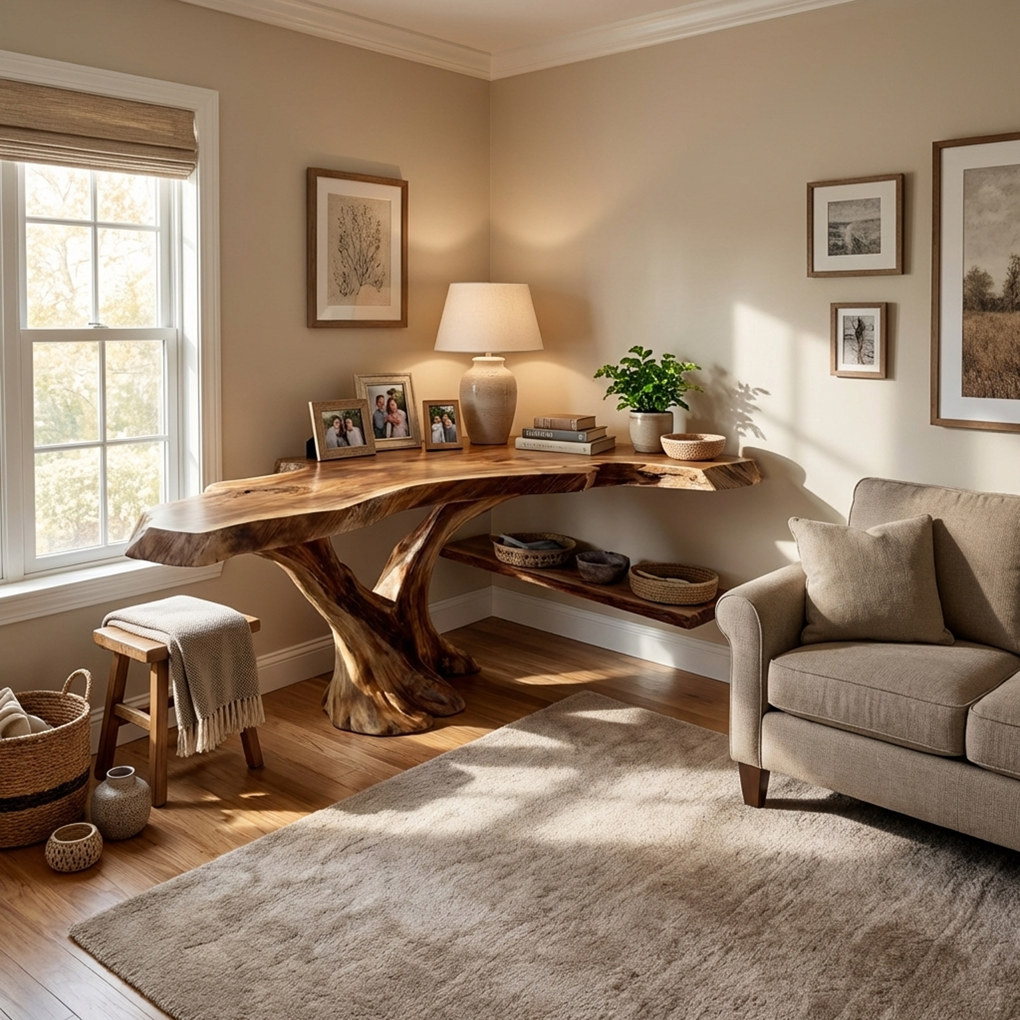 Handcrafted Live Edge Console Table Organic Solid Wood For Home Decor