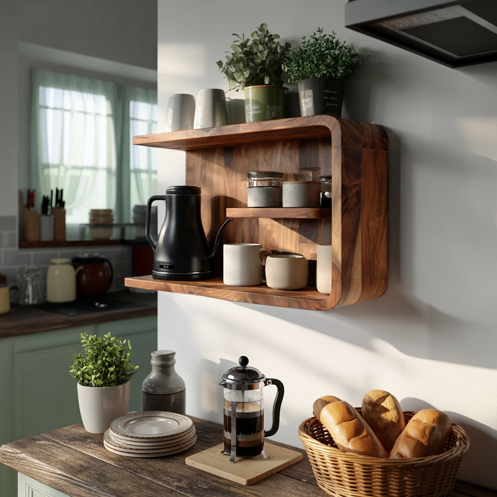 Modern Wooden Storage Shelf For Kitchen Essentials