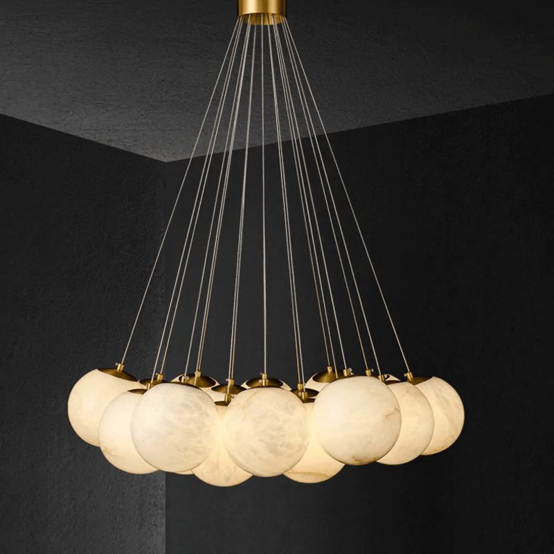 Post Modern Alabaster Globe Ceiling Pendant Light, Alabaster Chandelier Over Dining Table - 19 Ballscasivra