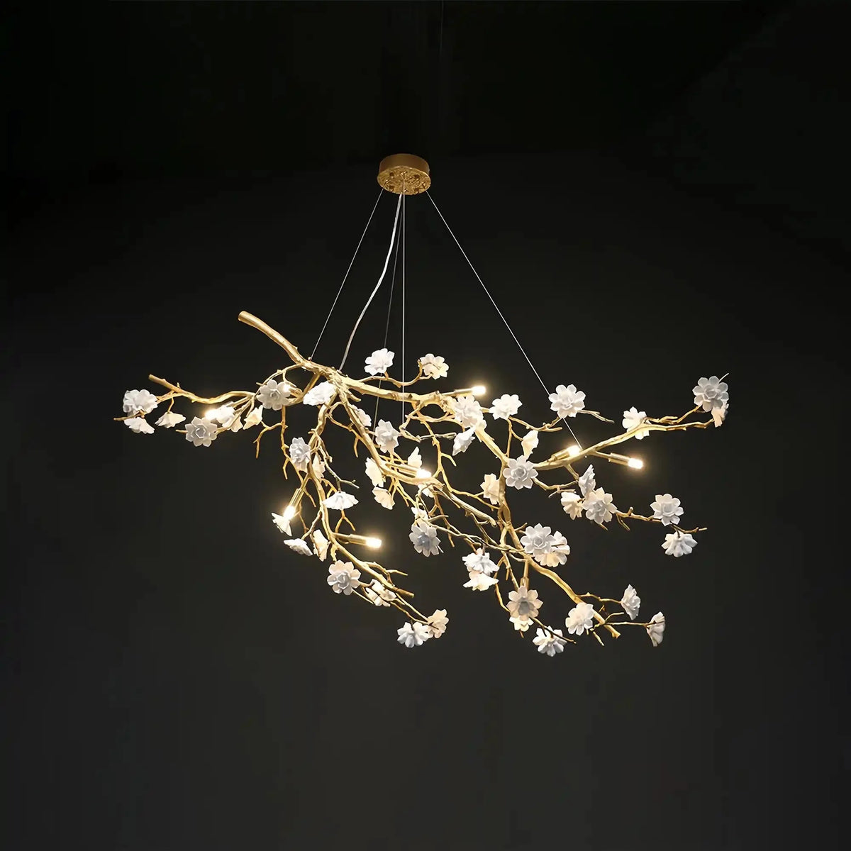 Post - Modern Art Brass and Ceramics Flower Pendant Branch Chandelier for Living/Dining Room - L49.2"*W19.7"*H21.7"Warm Lightcasivra