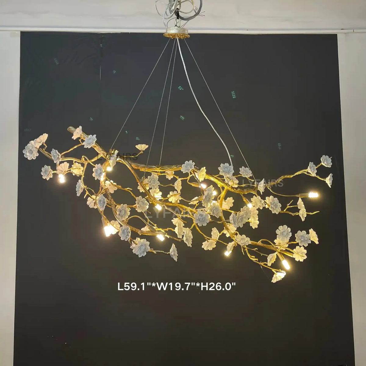 Post - Modern Art Brass and Ceramics Flower Pendant Branch Chandelier for Living/Dining Room - L49.2"*W19.7"*H21.7"Warm Lightcasivra