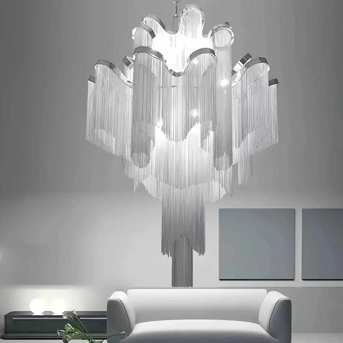 Post - Modern Extra Large Stainless Steel Long Tassel Chandelier - D39.4"*H39.4"SilverWhite Lightcasivra