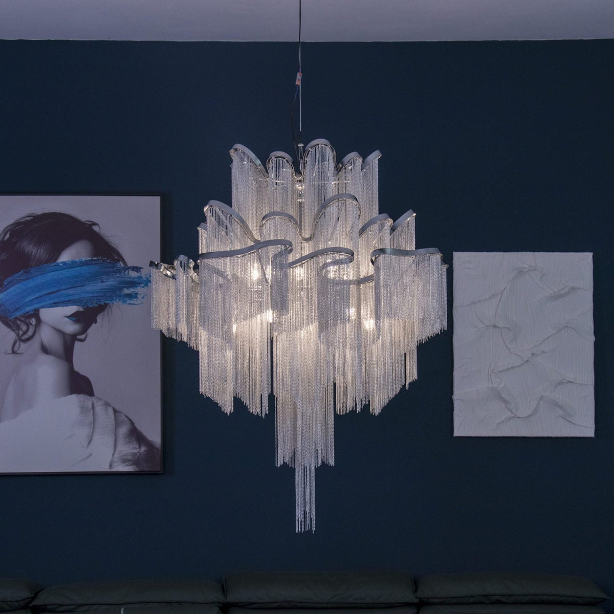 Post - Modern Extra Large Stainless Steel Long Tassel Chandelier - D70.9"*H70.9"SilverWarm Lightcasivra