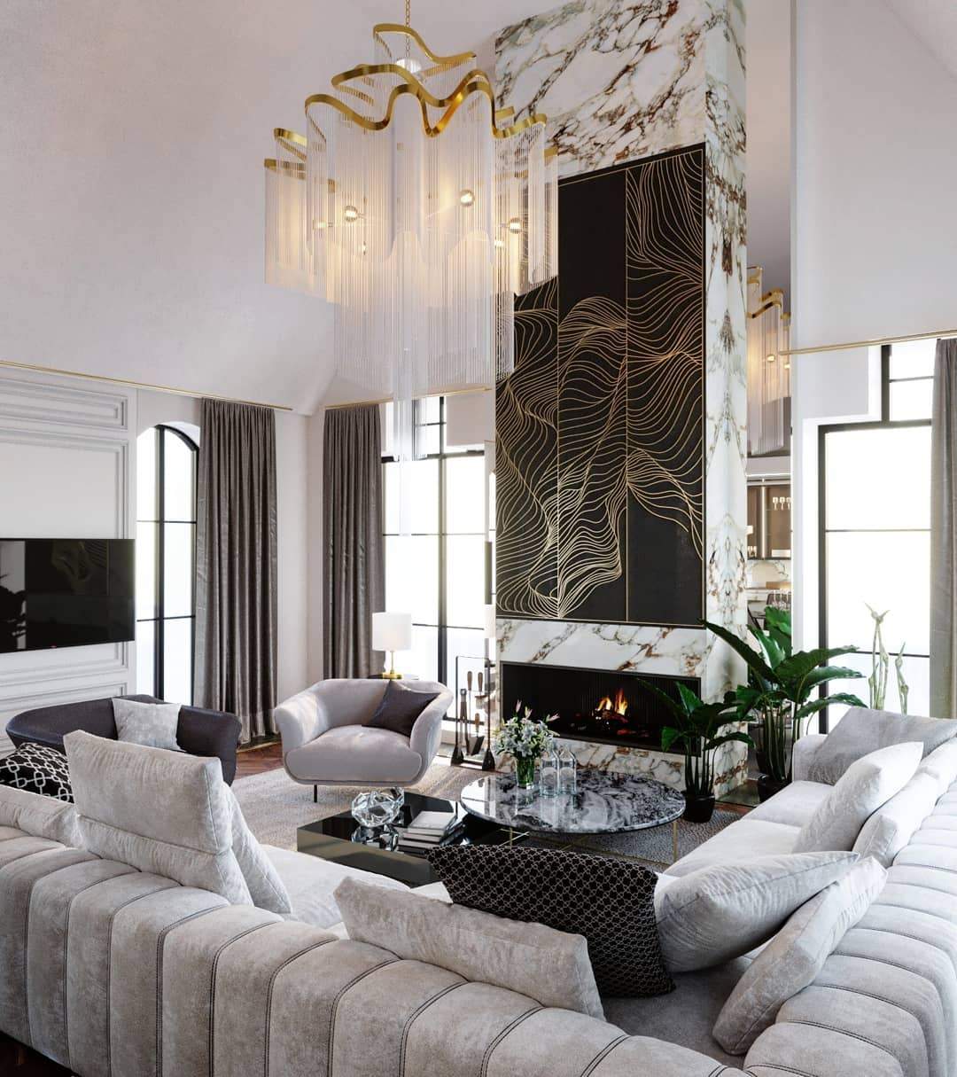Post - Modern Extra Large Stainless Steel Long Tassel Chandelier - D39.4"*H39.4"Gold & SilverWarm Lightcasivra