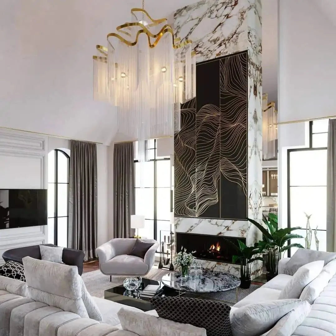 Post - Modern Extra Large Stainless Steel Long Tassel Chandelier - D39.4"*H39.4"Gold & SilverWarm Lightcasivra