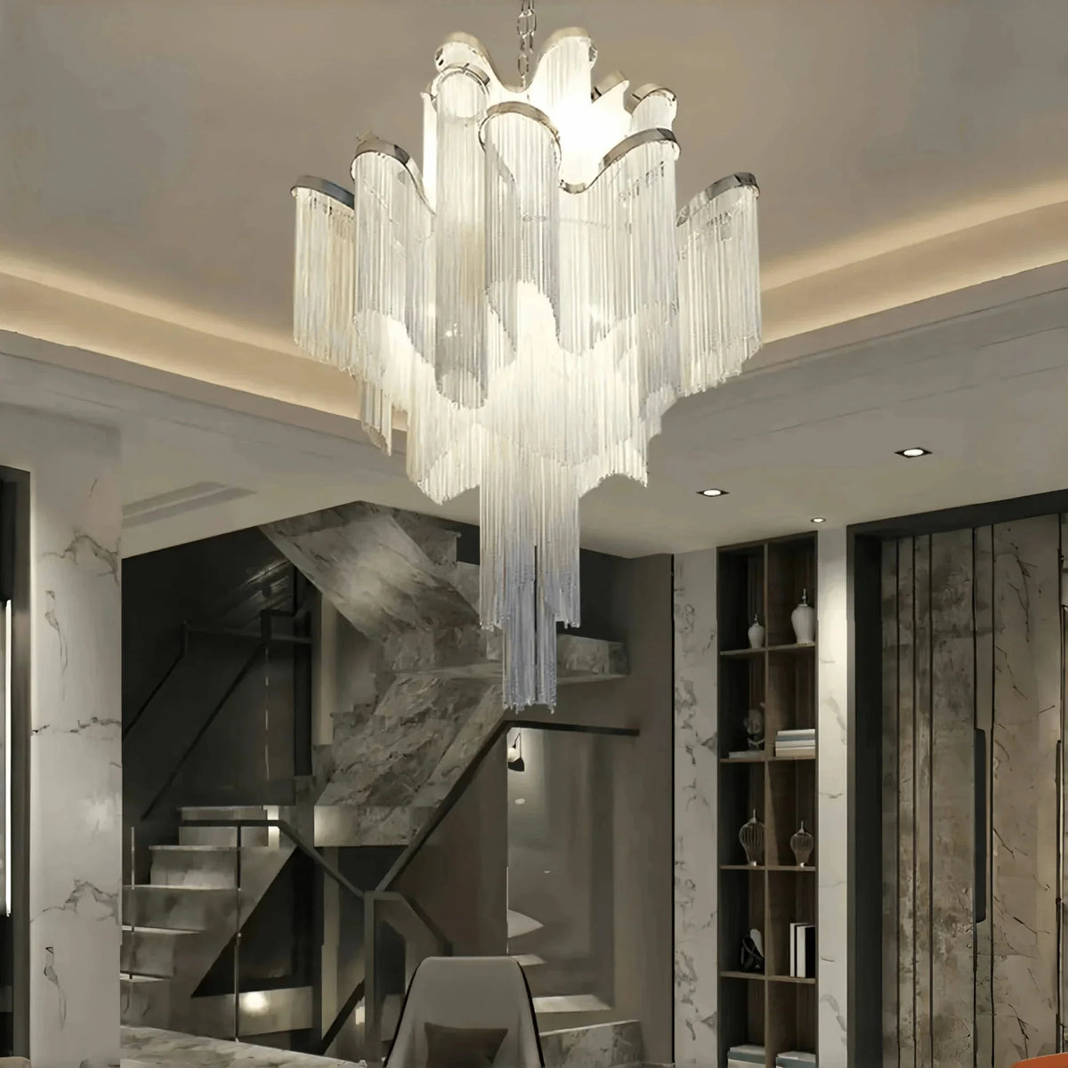 Post - Modern Extra Large Stainless Steel Long Tassel Chandelier - D39.4"*H39.4"SilverDimmable Warm Lightcasivra