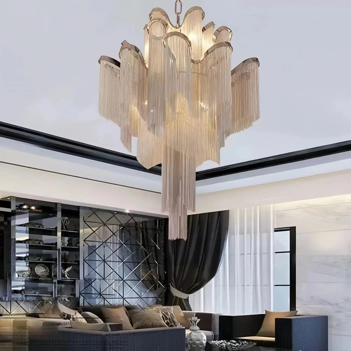 Post - Modern Extra Large Stainless Steel Long Tassel Chandelier - D39.4"*H39.4"SilverDimmable Warm Lightcasivra